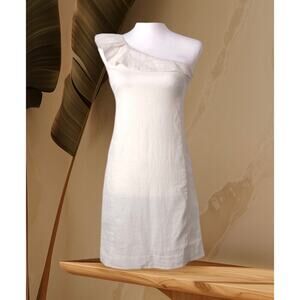 Ann Taylor One Shoulder White Summer Dress, Size 2P